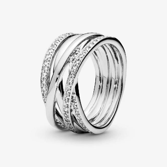 Sparkling & Polished Lines Ring, Size 56