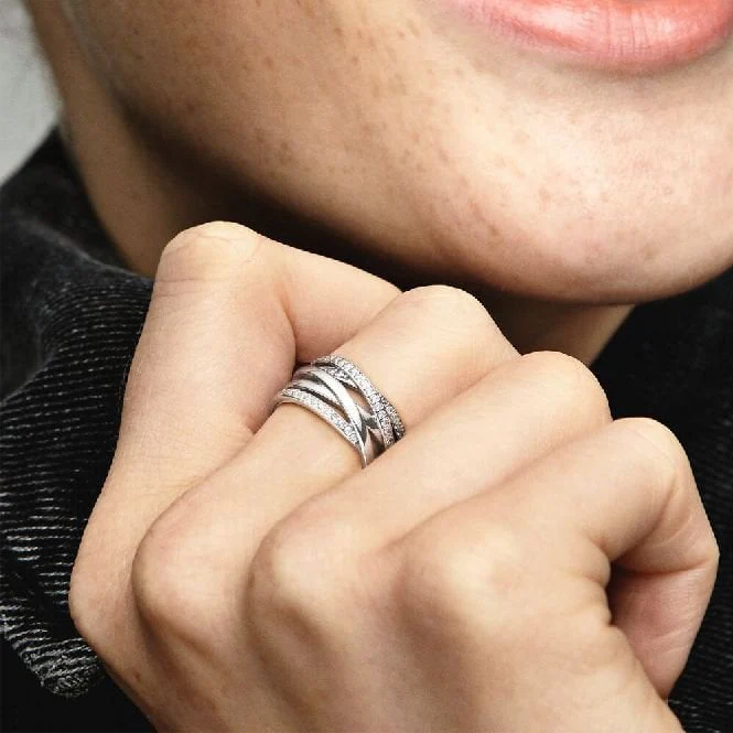 Sparkling & Polished Lines Ring, Size 50 - Image 3