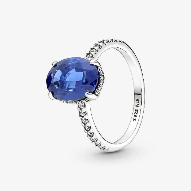 Sparkling Statement Blue Halo Ring, Size 58