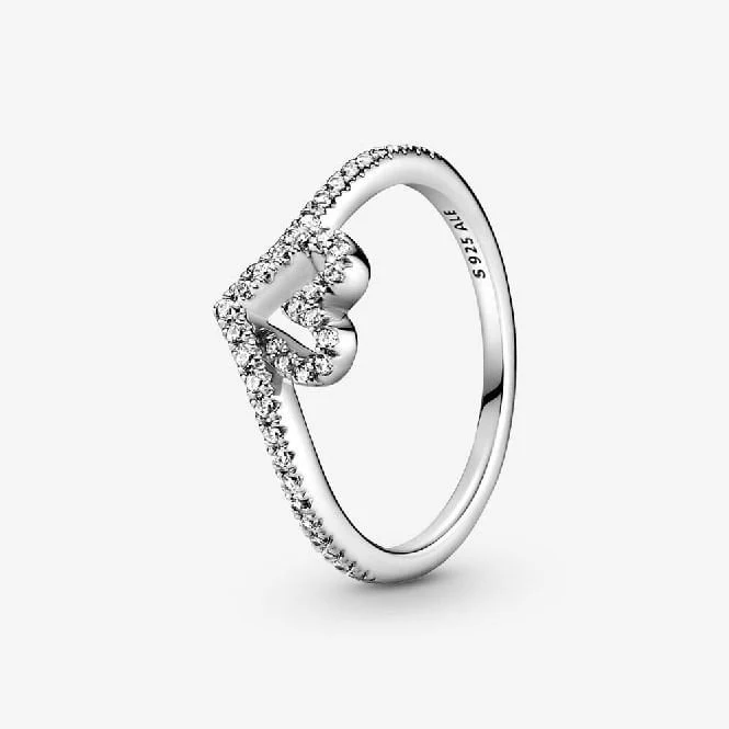 Sparkling Wishbone Heart Ring, Size 54