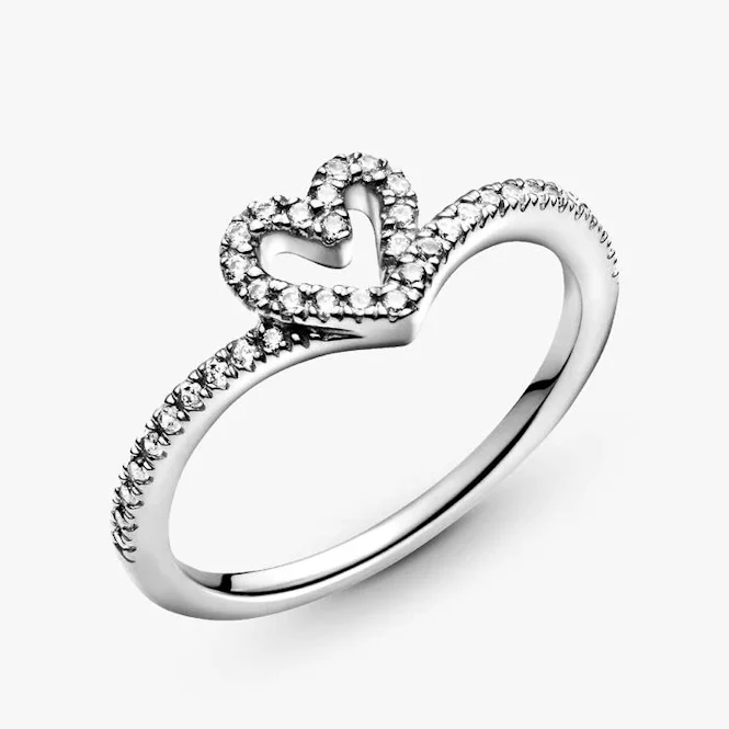 Sparkling Wishbone Heart Ring, Size 58 - Image 2