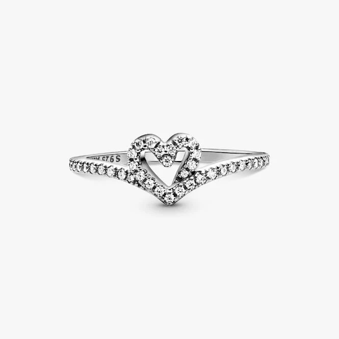 Sparkling Wishbone Heart Ring, Size 58 - Image 4
