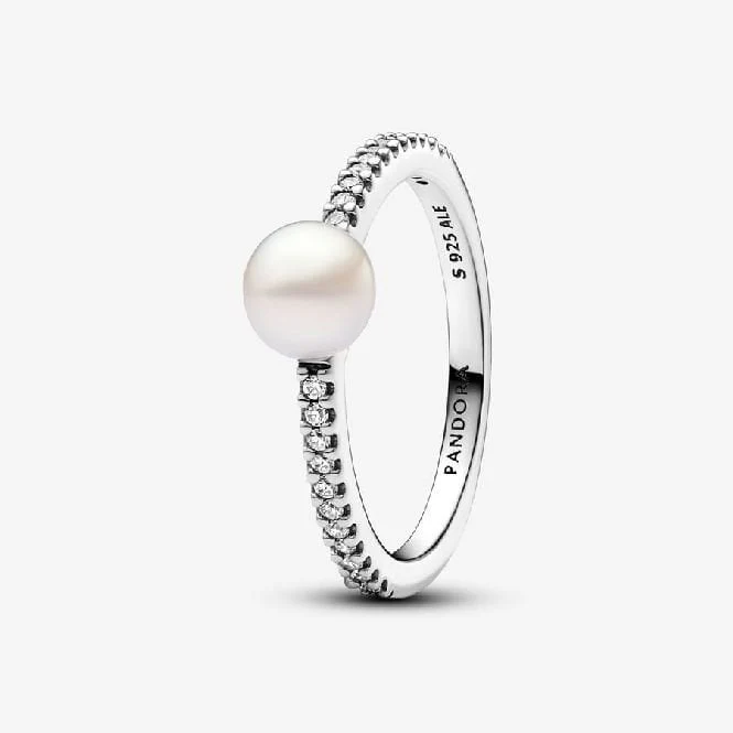 Treated Freshwater Cultured Pearl & Pave Ring, Size 52