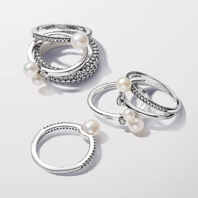 Treated Freshwater Cultured Pearl & Pave Ring, Size 52 - Image 3