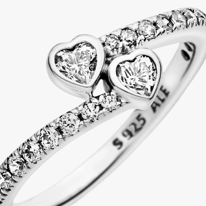 Two Sparkling Hearts Ring, Size 50 - Image 3
