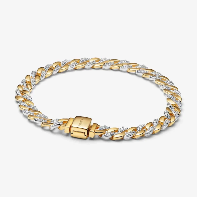 Two-Tone Pave Cuban Chain Bracelet, 18cm