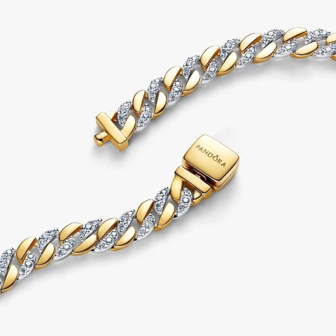 Two-Tone Pave Cuban Chain Bracelet, 18cm - Image 2