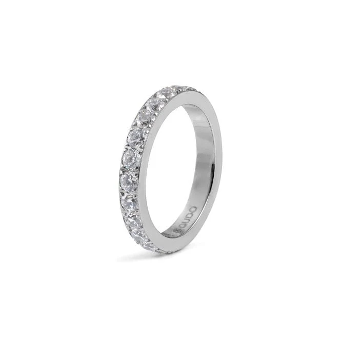 Eternity Broad Silver and Clear Crystal Ring, Size 54