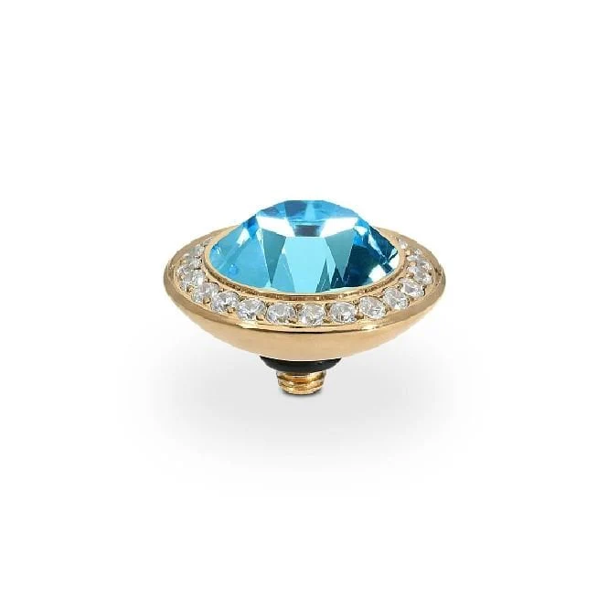 Tondo Deluxe Gold and Aquamarine Crystal Ring Gem Top, 13mm