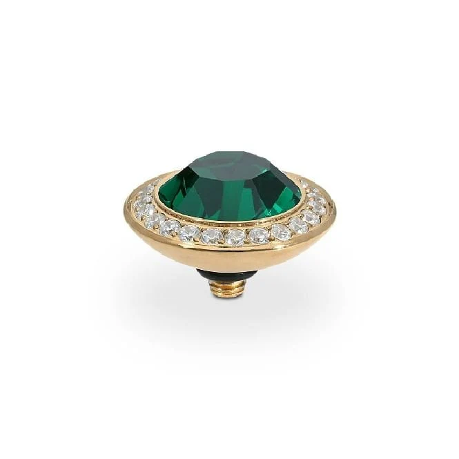 Tondo Deluxe Gold and Green Emerald Ring Gem Top, 13mm