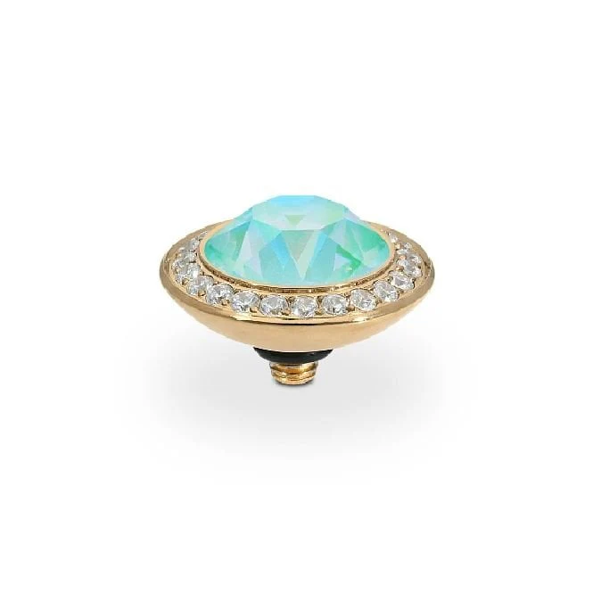 Tondo Deluxe Gold and Green Silky Sage Delite Crystal Ring Gem Top, 13mm