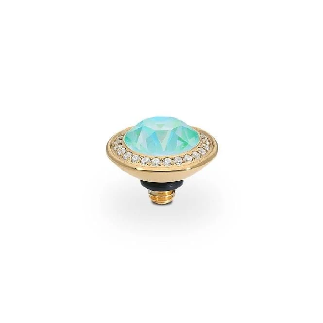 Tondo Deluxe Gold and Green Silky Sage Delite Crystal Ring Gem Top, 9mm