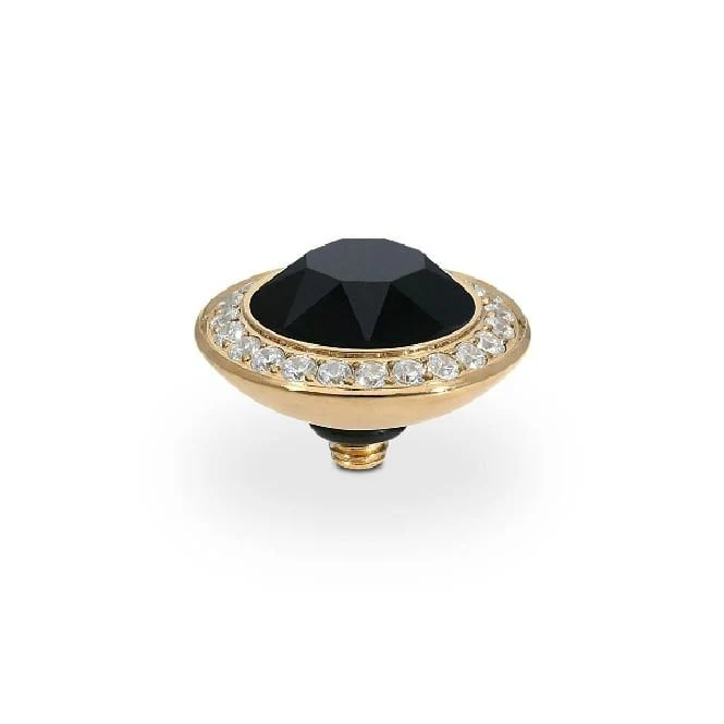 Tondo Deluxe Gold and Jet Crystal Ring Gem Top, 13mm