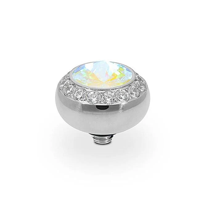 Tondo Deluxe Silver and Aurora Boreale Crystal Ring Gem Top, 10mm