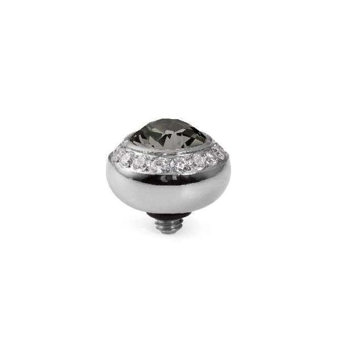 Tondo Deluxe Silver and Black Diamond Ring Gem Top, 10mm