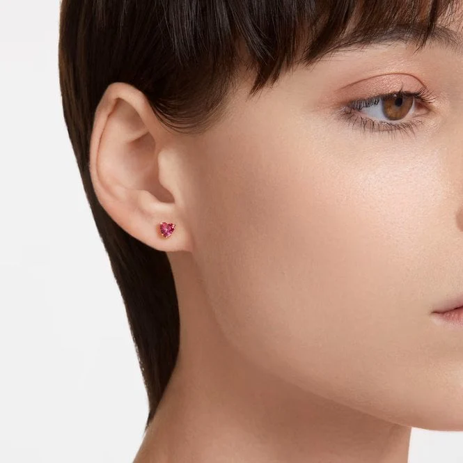 Chroma Stud Earrings with Heart-Cut Red Crystal in Gold - Image 2