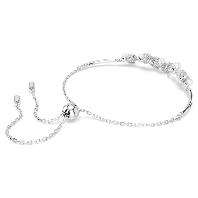 Constella Bangle with Round-Cuts White Crystal & Pearl in Rhodium Silver - Image 2