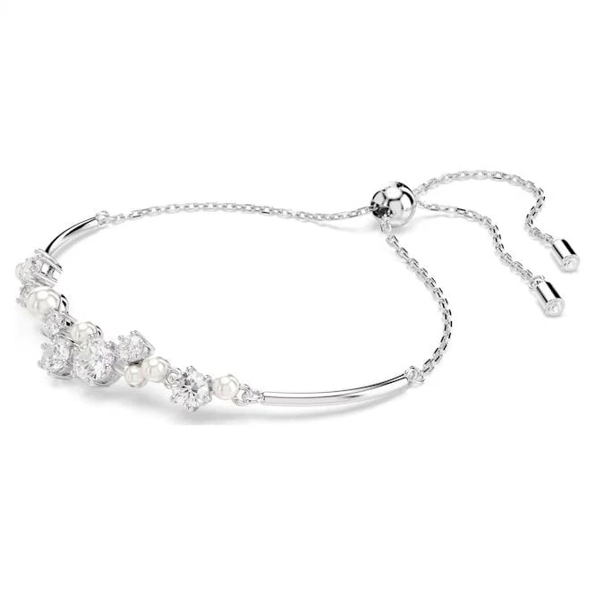 Constella Bangle with Round-Cuts White Crystal & Pearl in Rhodium Silver - Image 3