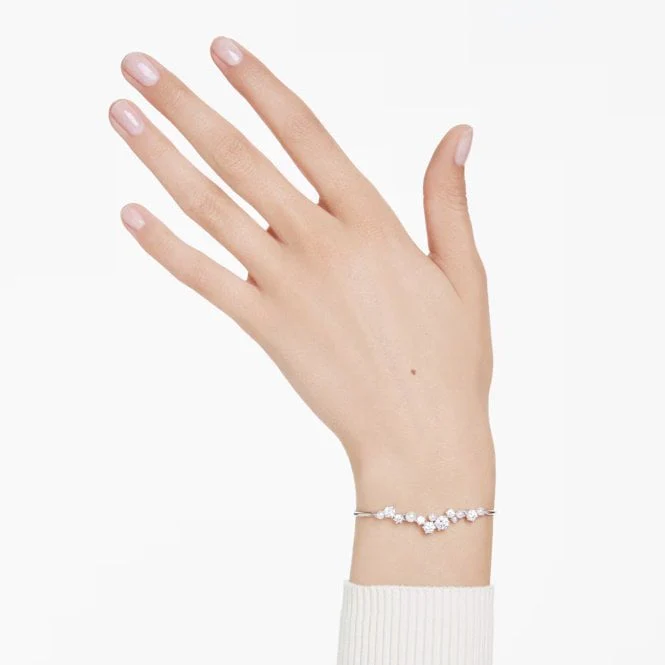 Constella Bangle with Round-Cuts White Crystal & Pearl in Rhodium Silver - Image 4