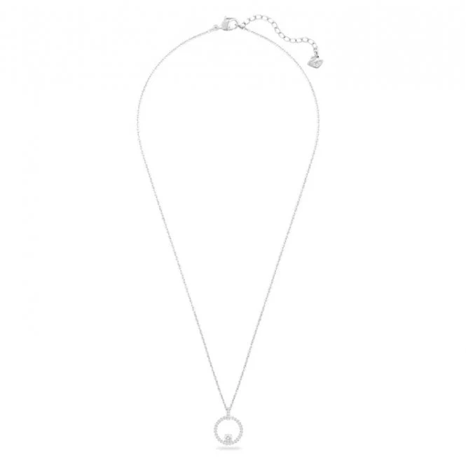 Constella Circle White Crystal Circle Pendant Necklace in Rhodium Silver - Image 2