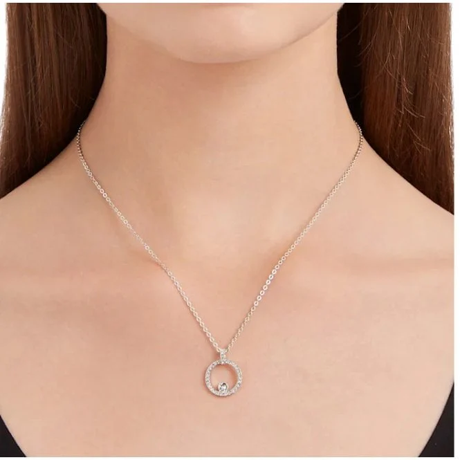 Constella Circle White Crystal Circle Pendant Necklace in Rhodium Silver - Image 3