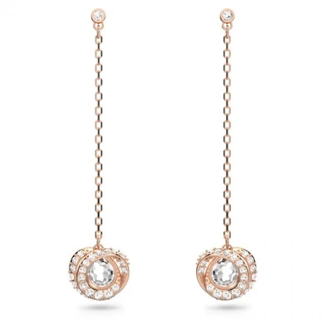 Generation Long Drop Earrings with White Crystal in Rose Gold