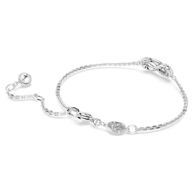 Hyperbola Infinity Bracelet with White Crystal in Rhodium Silver - Image 3