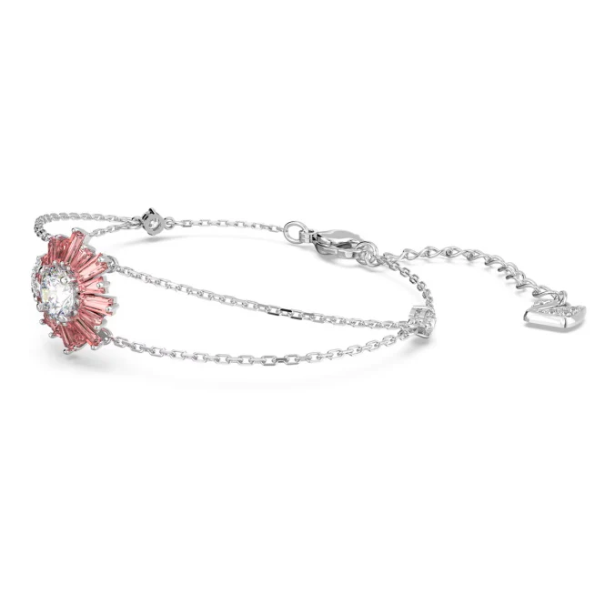 Idyllia Sun Bracelet with Mixed-Cut Pink Crystal in Rhodium Silver - Image 4