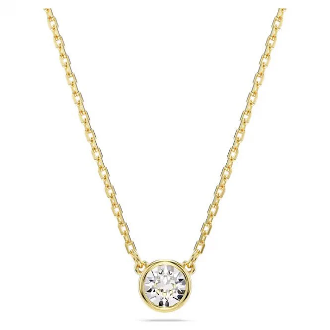Imber Pendant Necklace with Round-Cut White Crystal in Gold