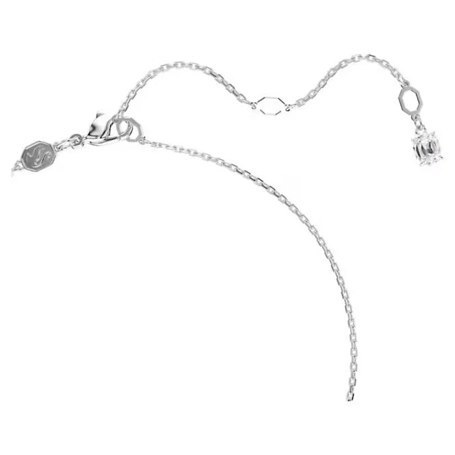 Imber Pendant Necklace with Round-Cut White Crystal in Rhodium Silver - Image 3