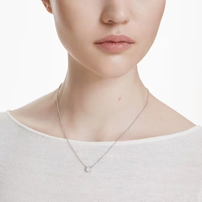 Imber Pendant Necklace with Round-Cut White Crystal in Rhodium Silver - Image 4