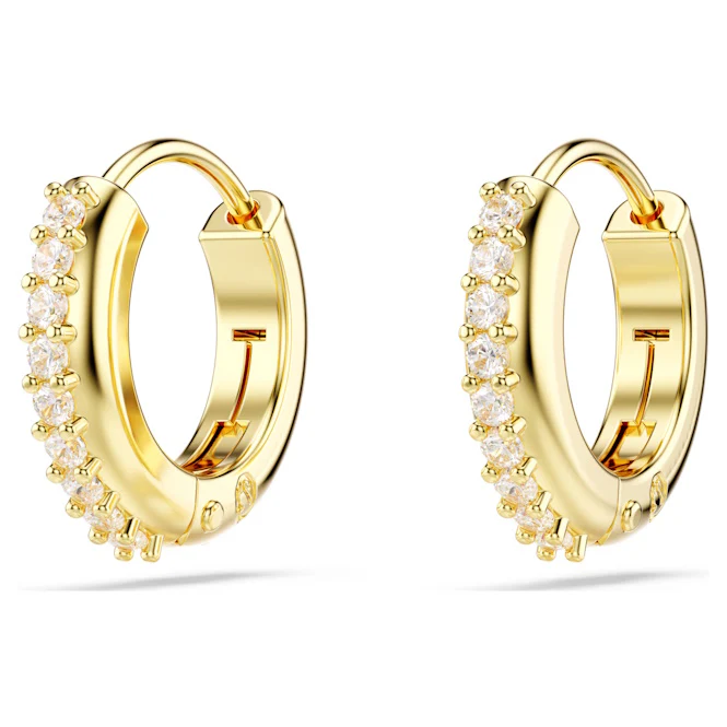 Matrix Hoop Earrings with Round-Cut White Crystal in Gold - Image 3