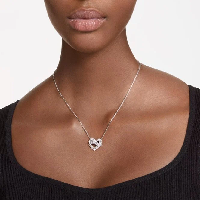 Matrix Pendant Necklace with Mixed-Cut White Crystal Hearts in Rhodium Silver - Image 4