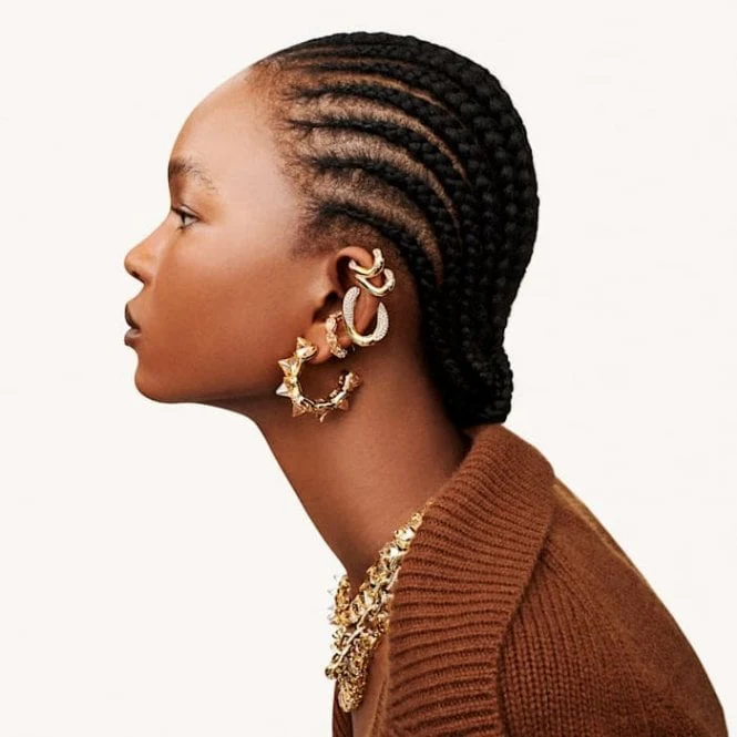 Matrix Pyramid Cut Hoop Earrings with Yellow Crystal in Gold - Image 3