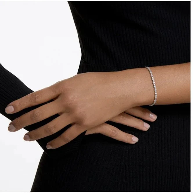 Matrix Tennis White Crystal Bracelet in Rhodium Silver - Image 3