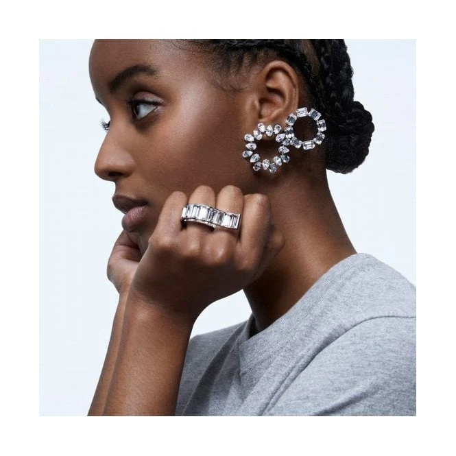 Millenia Earrings with White Circle Crystal in Rhodium Silver - Image 3