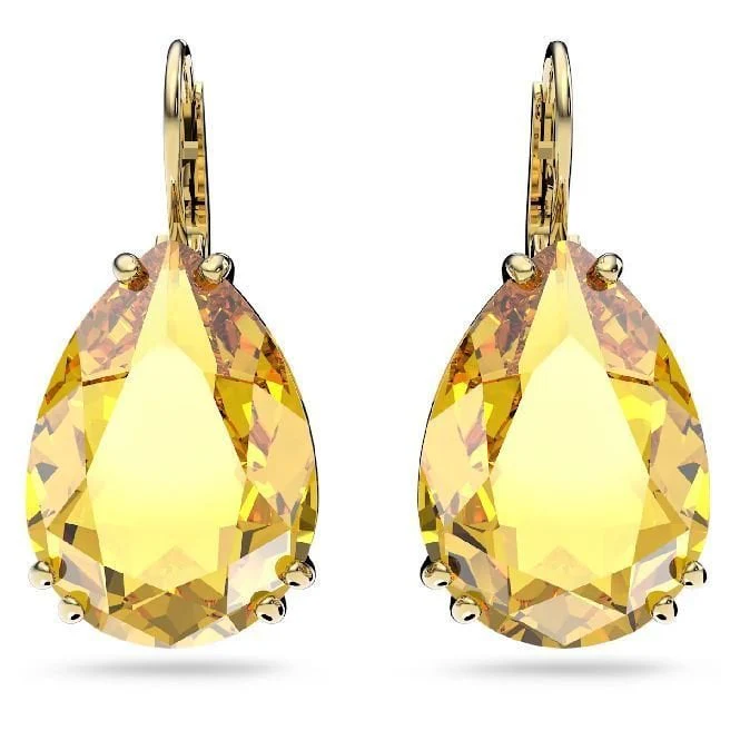 Millenia Pear Cut Drop Earrings with Yellow Crystal in Gold