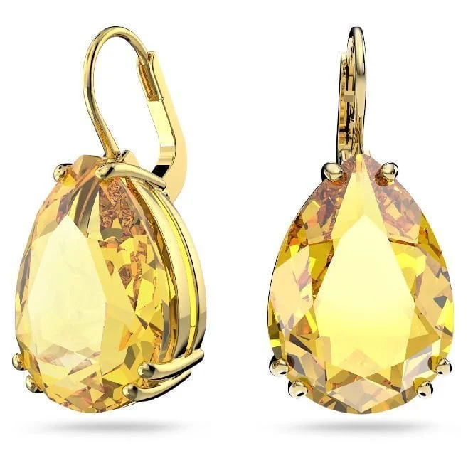 Millenia Pear Cut Drop Earrings with Yellow Crystal in Gold - Image 2