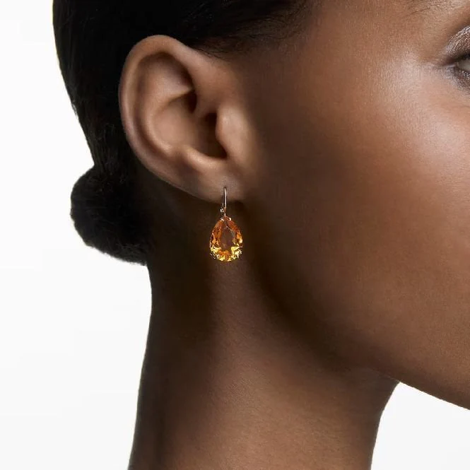 Millenia Pear Cut Drop Earrings with Yellow Crystal in Gold - Image 3