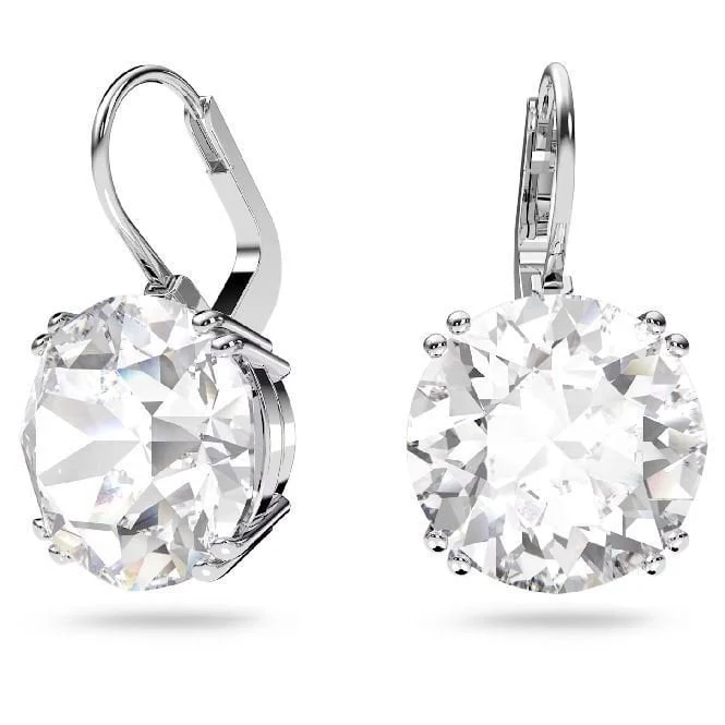 Millenia Round-Cut Drop Earrings with White Crystal in Rhodium Silver - Image 2