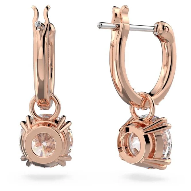 Stilla Drop Earrings with Round-Cut White Crystal in Rose Gold - Image 3