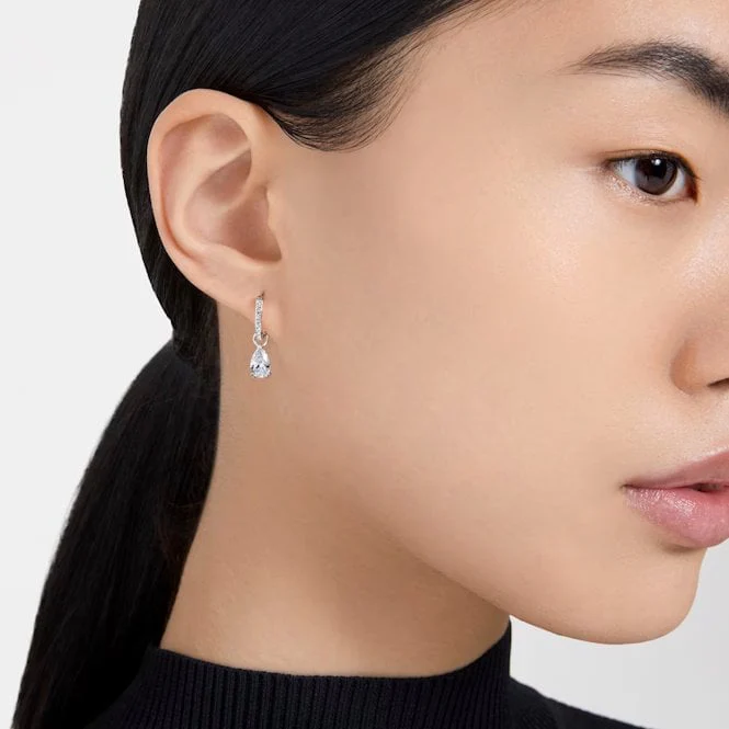 Stilla Hoop Earrings with Pear-Cut White Crystal in Rhodium Silver - Image 4