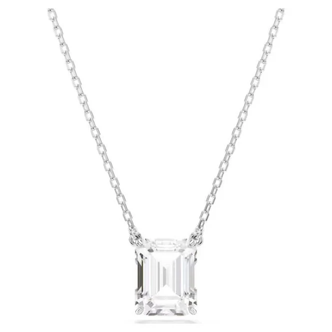 Stilla Pendant Necklace with Octagon-Cut White Crystal in Rhodium Silver