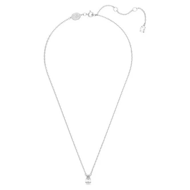 Stilla Pendant Necklace with Pear-Cut White Crystal in Rhodium Silver - Image 2
