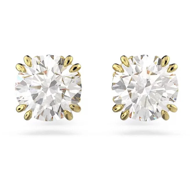 Stilla Stud Earrings with Round-Cut White Crystal in Gold
