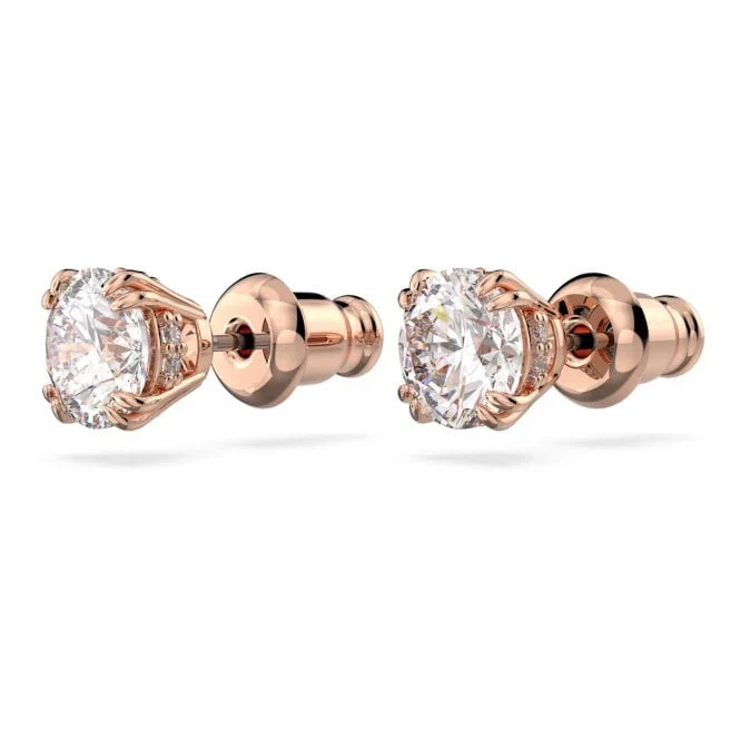 Stilla Stud Earrings with Round-Cut White Crystal in Rose Gold - Image 3