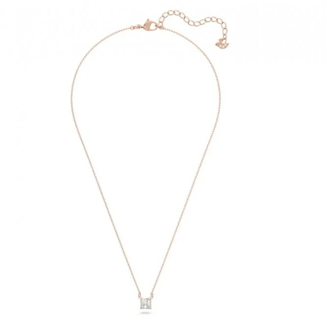 Stilla White Crystal Square Necklace in Rose Gold - Image 2