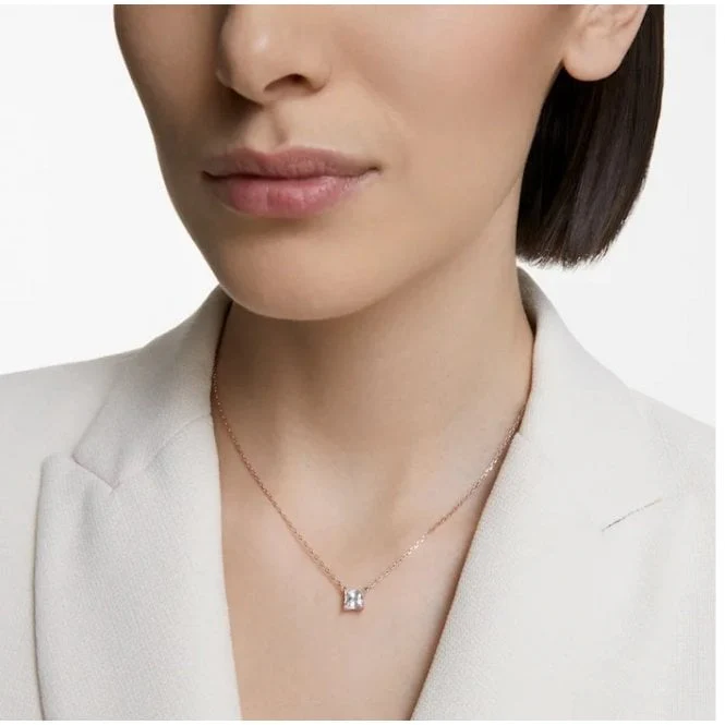 Stilla White Crystal Square Necklace in Rose Gold - Image 3