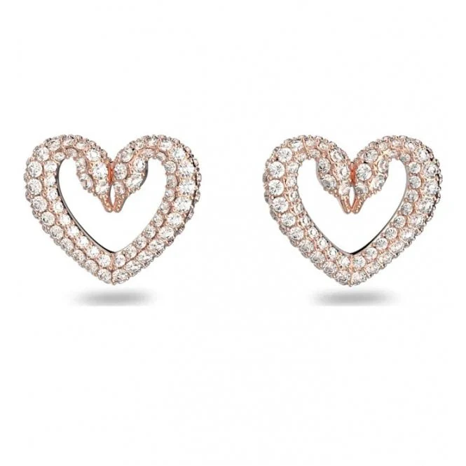 Sublima Small Heart Stud Earrings with White Crystal in Rose Gold