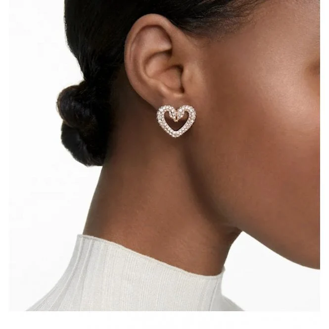 Sublima Small Heart Stud Earrings with White Crystal in Rose Gold - Image 3